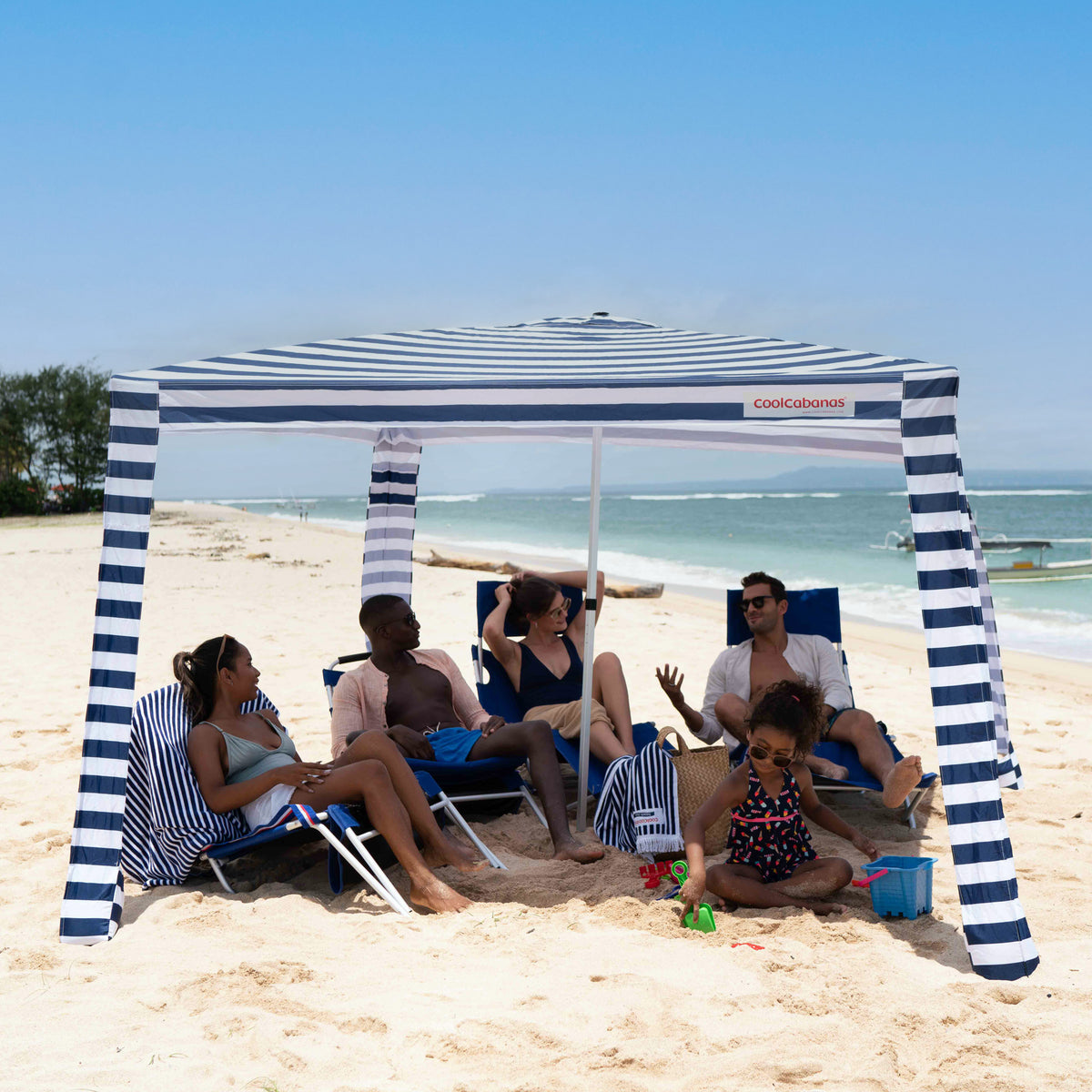 Cool Cabana - The World's Best Beach Shade Shelter 2.4m x 2.4m and 2m x 2m, UPF 50+, Beach Shade for the whole family